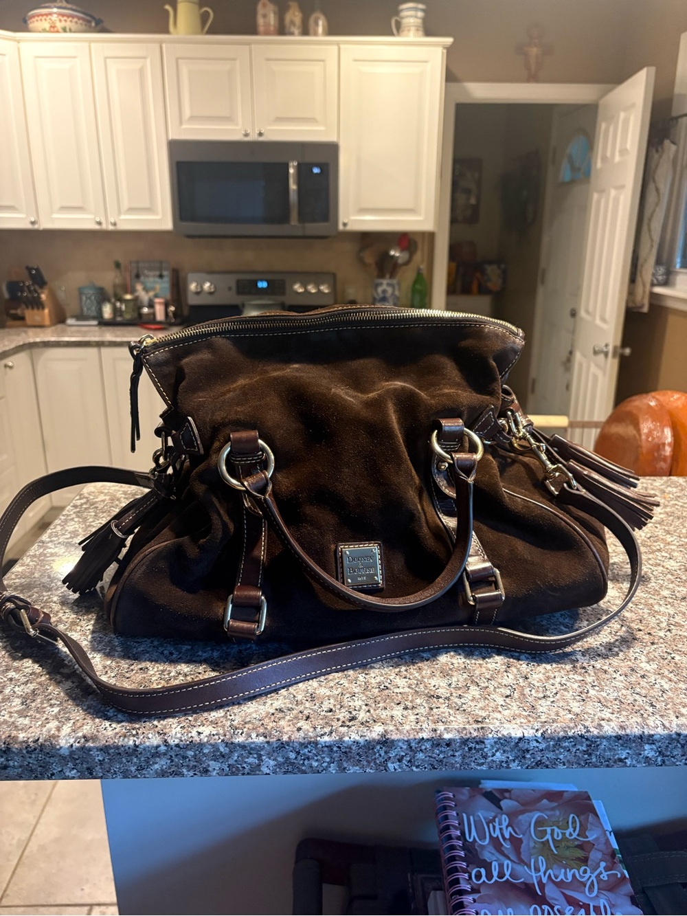 Dooney & Bourke Brown Suede Satchel with Tassel Detail Florentine